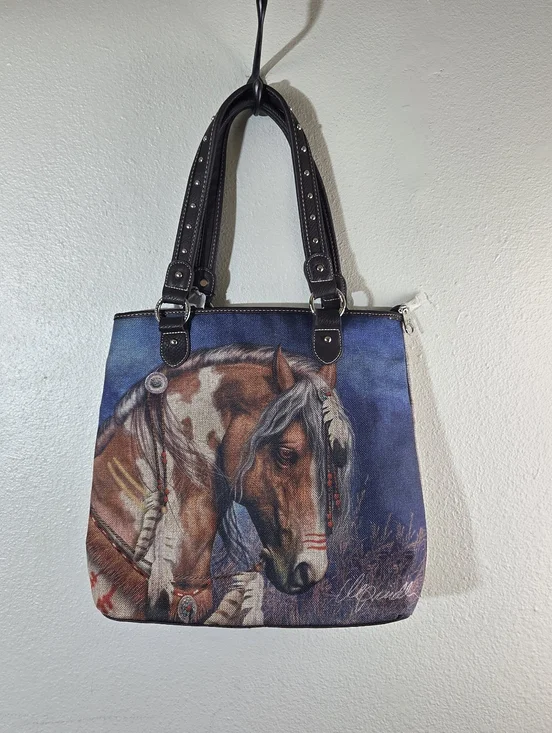 Montana West Horse Canvas Tote Bag NWT Laurie Prindle Western Cowgirl Shoulder - Picture 1 of 15